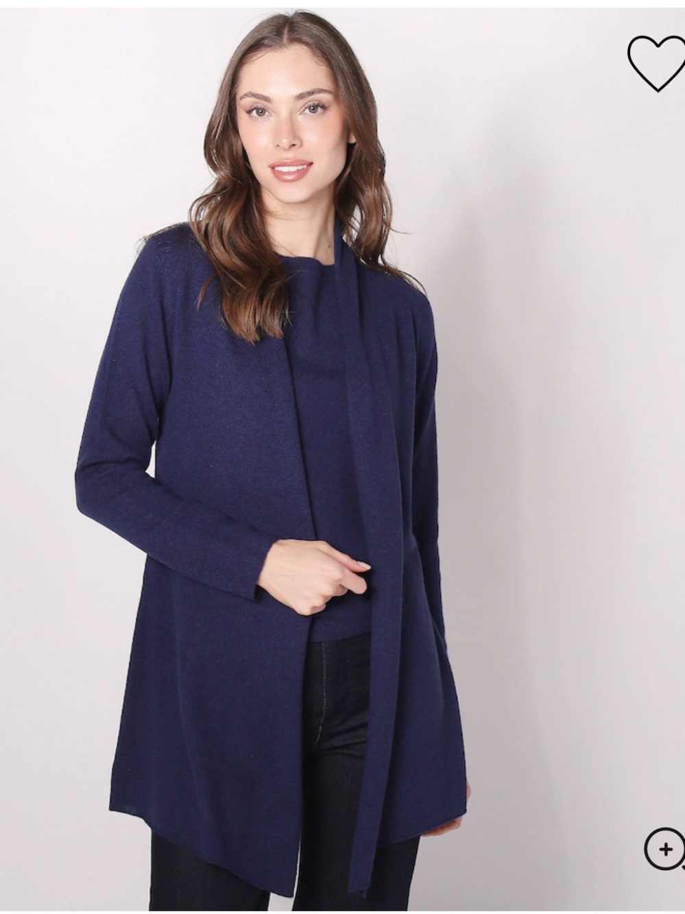 Lusso 100% Cashmere Open-Front Navy Womens Cardigan Sweater